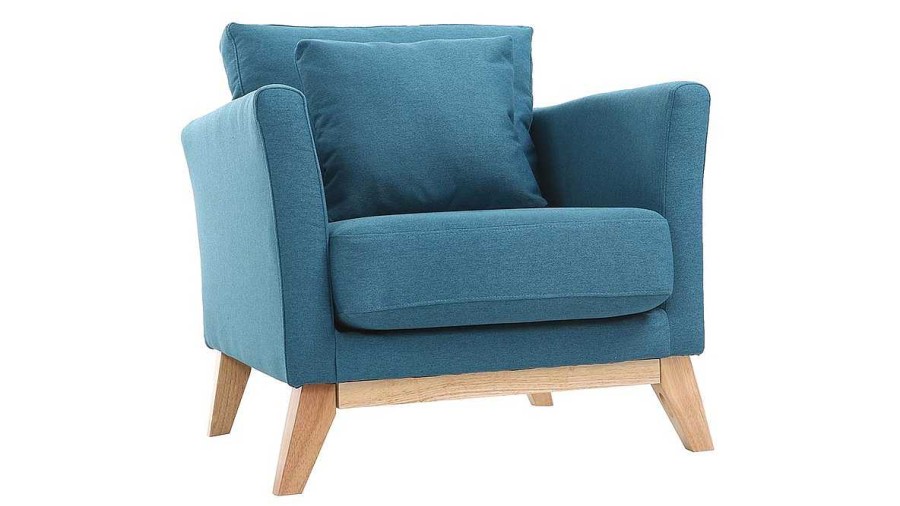 Canap & Fauteuil Miliboo Fauteuil Design | Fauteuil Scandinave D Houssable En Tissu Bleu Canard Et Bois Clair Oslo