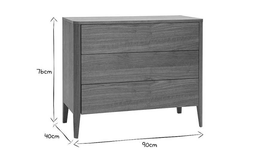 Rangement Miliboo | Commode En Bois Fonc Noyer 3 Tiroirs L90 Cm Benja