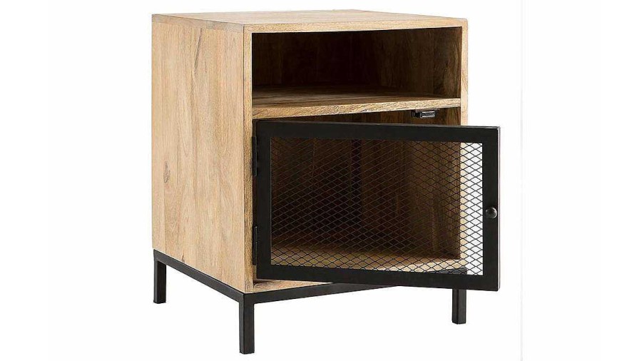 Chambre Miliboo | Table De Chevet Avec Rangements Industriel Bois Manguier Massif Et M Tal Perfor L43 Cm Rack