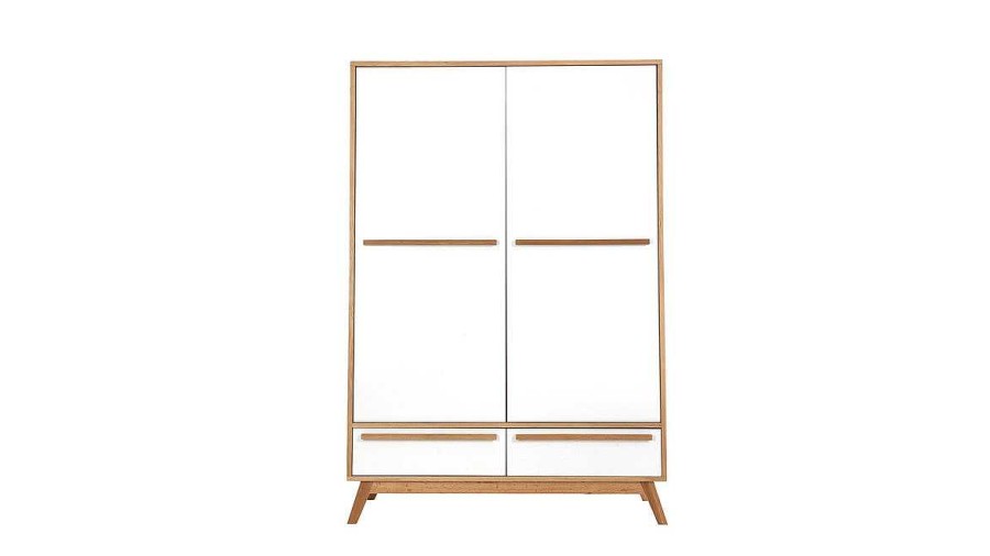 Chambre Miliboo | Armoire Design Avec Penderie Finition Bois Clair Et Blanc Mat L120 Cm Helia