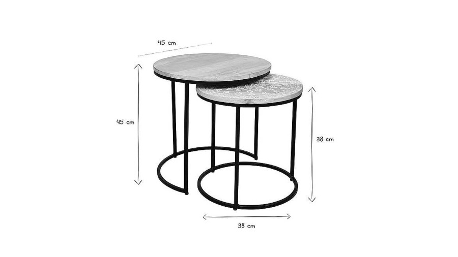 Table Miliboo | Tables Basses Gigognes Rondes Bois Manguier Massif Et M Tal Noir (Lot De 2) Together