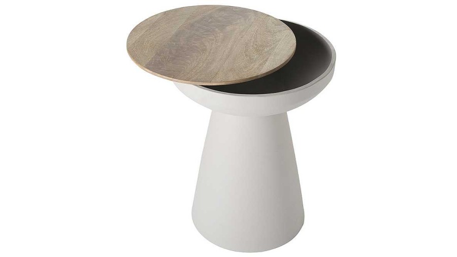 Table Miliboo | Table D'Appoint Ronde Design Avec Rangement En M Tal Gr Ge Et Bois Manguier Massif H52 Cm Tam