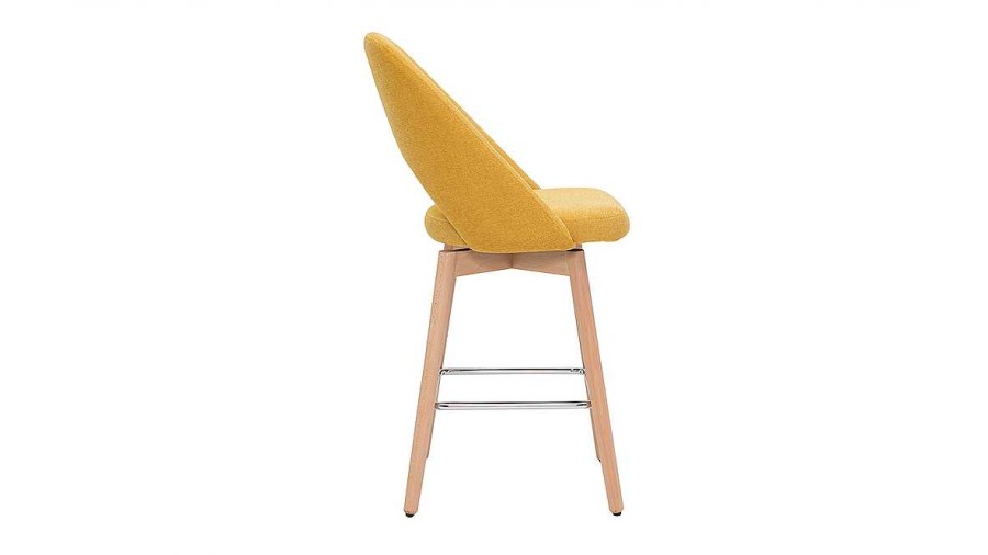 Chaise & Tabouret Miliboo Tabouret De Bar | Tabourets De Bar Scandinaves Tissu Effet Velours Textur Jaune Moutarde Et H V A Massif 65 Cm (Lot De 2) Cosette