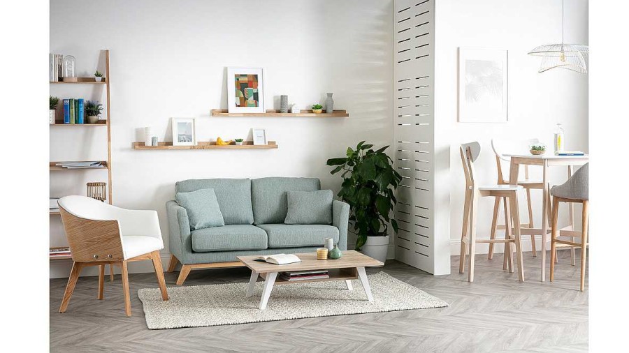 Canap & Fauteuil Miliboo Canap Design | Canap Scandinave D Houssable 2 Places En Tissu Velours Bleu P Trole Et Bois Clair Oslo