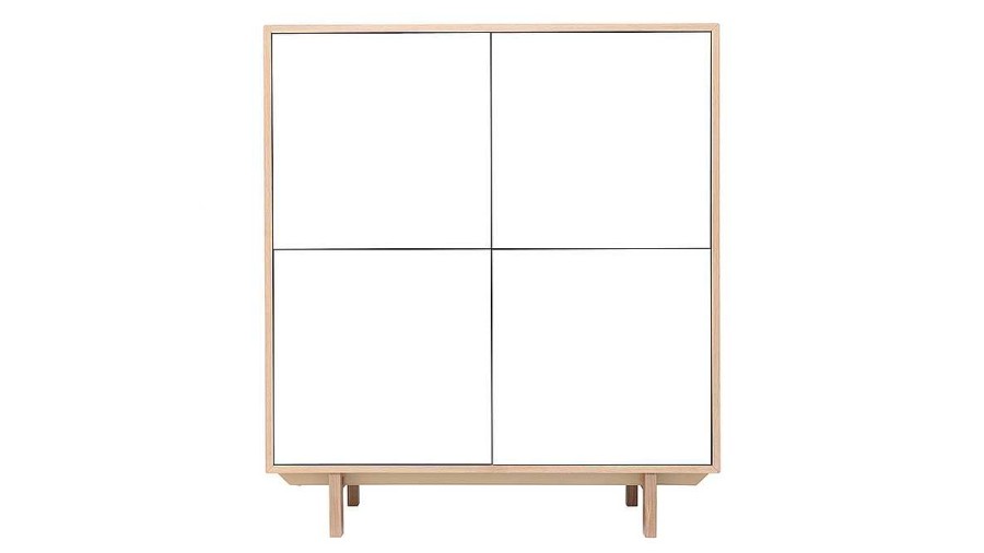 Rangement Miliboo | Buffet Haut Scandinave Bois Et Blanc 4 Portes L110 Cm Sid