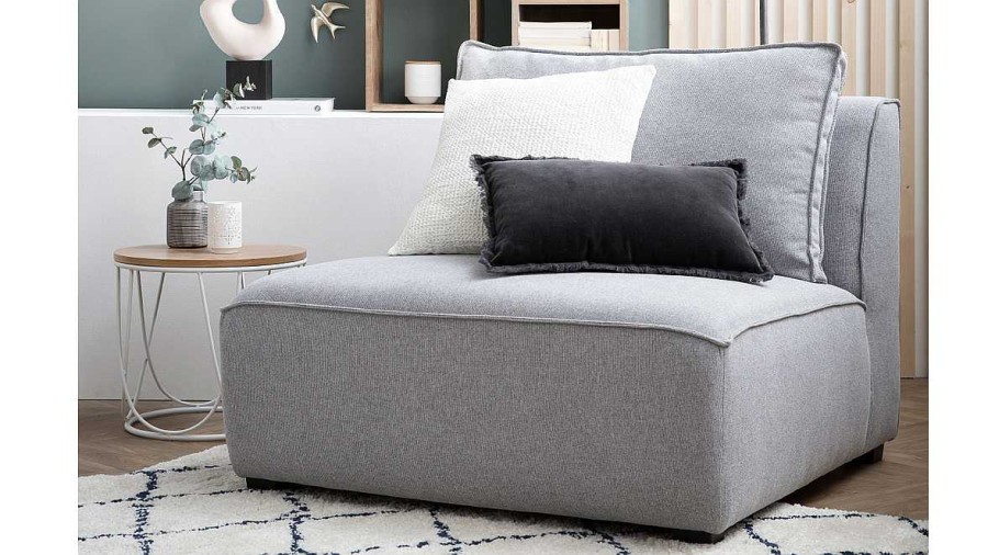 Canap & Fauteuil Miliboo Canap D'Angle | Chauffeuse 1 Place Design En Tissu Gris Clair Pluriel