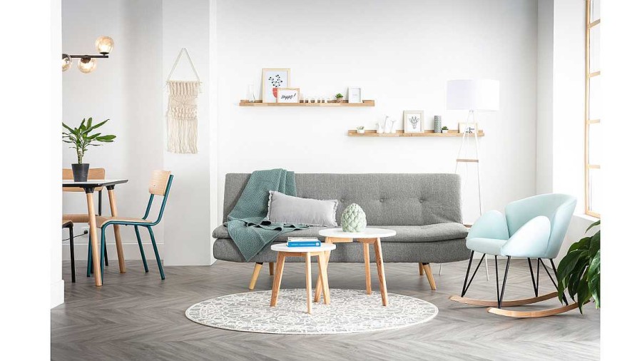 Canap & Fauteuil Miliboo Canap Convertible | Canap Convertible Scandinave 3 Places En Tissu Vert Lagon Et Bois Clair Senso