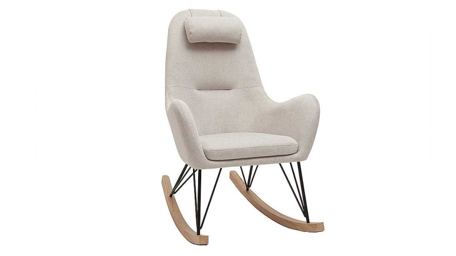 Bureau Miliboo | Rocking Chair Scandinave En Tissu Beige, M Tal Noir Et Bois Clair Mania