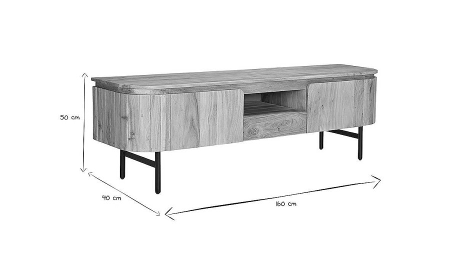 Rangement Miliboo Meuble Tv Design | Meuble Tv Avec Rangements En Bois Massif Et M Tal Noir L160 Cm Napoli