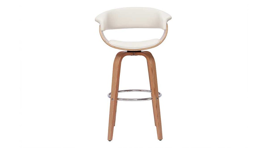 Chaise & Tabouret Miliboo Tabouret De Bar | Tabouret De Bar Design Pivotant Blanc Et Bois Clair H67 Cm Oktav