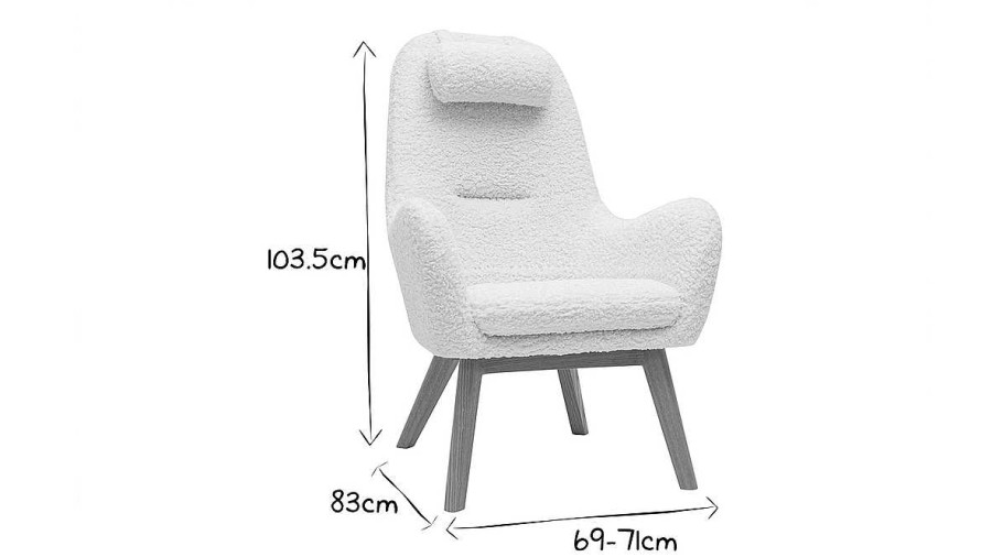 Canap & Fauteuil Miliboo Fauteuil Design | Fauteuil Scandinave En Tissu Effet Peau De Mouton Blanc Et Bois Clair Mania