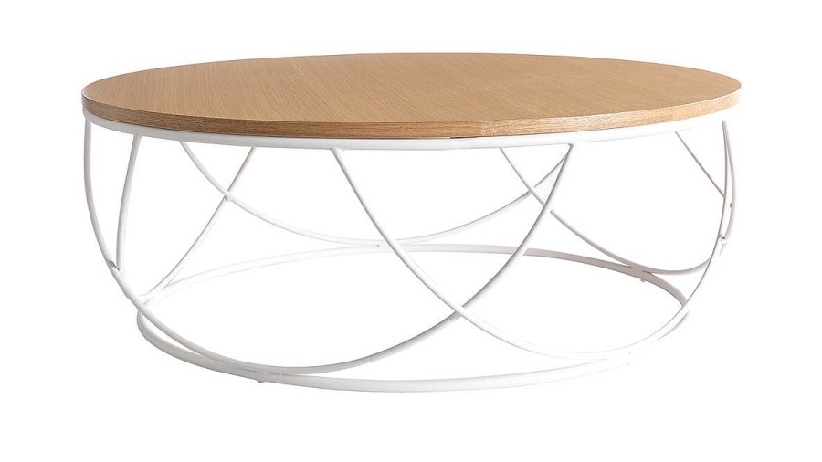 Table Miliboo | Table Basse Ronde Bois Clair Ch Ne Et M Tal Blanc D80 Cm Lace