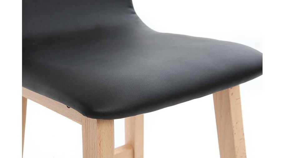 Chaise & Tabouret Miliboo Tabouret De Bar | Tabouret De Bar Bois Clair Et Pu Noir 65Cm Lot De 2 Osaka