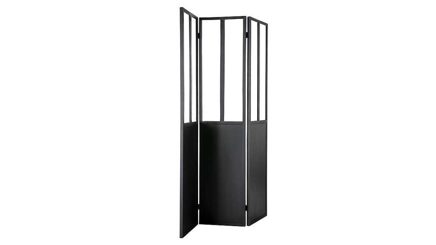 D Co Miliboo | Verri Re Atelier Paravent Industriel En M Tal Noir Et Verre 3 Vantaux L120 Cm Rack