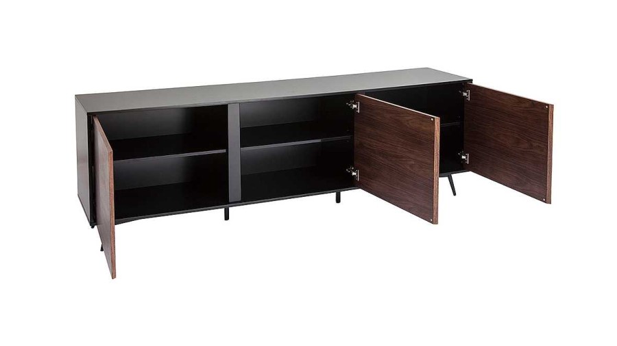 Rangement Miliboo | Buffet En Bois Fonc Noyer, Noir Mat Et M Tal Noir 3 Portes L200 Cm Mermoz