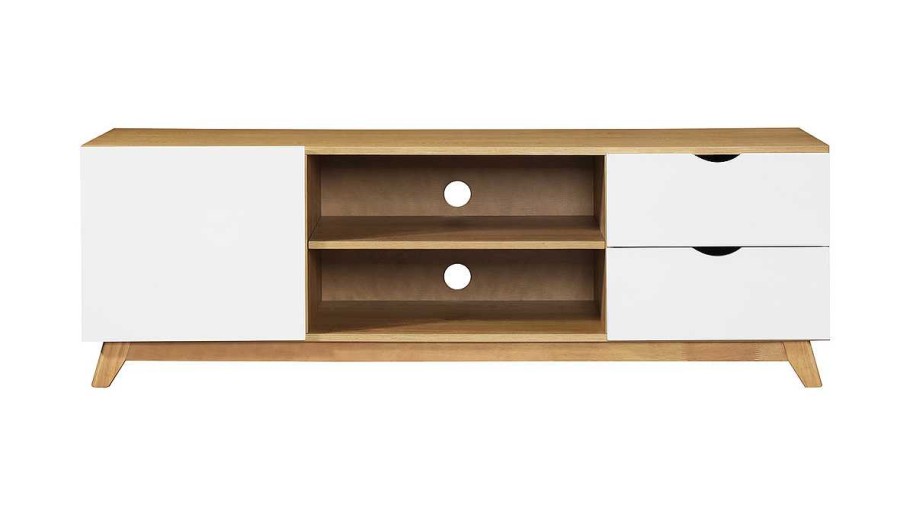 Rangement Miliboo Meuble Tv Design | Meuble Tv Scandinave Blanc Et Bois Clair L150 Cm Neela