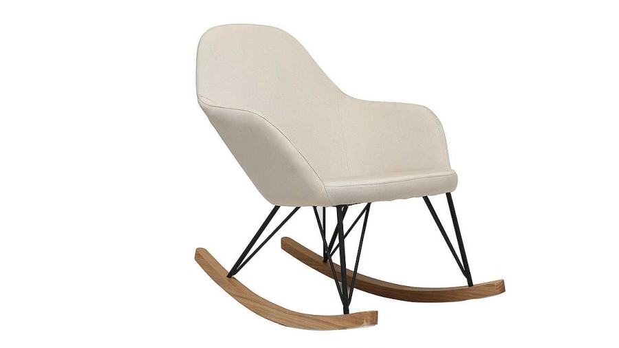 Canap & Fauteuil Miliboo Rocking Chair | Rocking Chair En Tissu Beige Cr Me, Bois Clair Et M Tal Noir Jhene