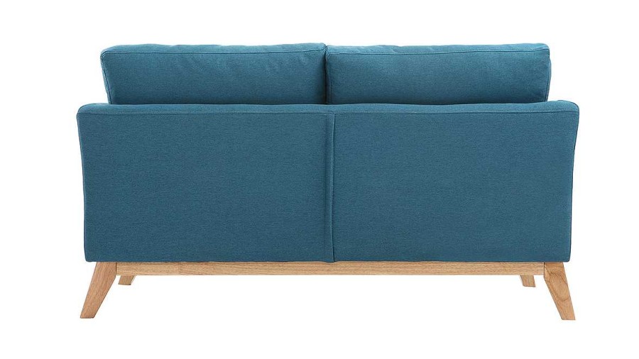 Canap & Fauteuil Miliboo Canap Design | Canap Scandinave D Houssable 2 Places En Tissu Bleu Canard Et Bois Clair Oslo