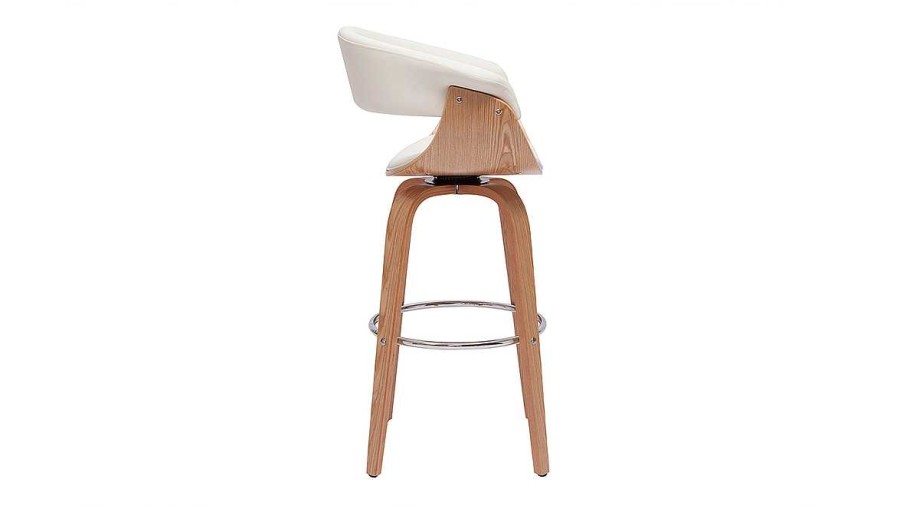 Chaise & Tabouret Miliboo Tabouret De Bar | Tabouret De Bar Design Pivotant Blanc Et Bois Clair H67 Cm Oktav