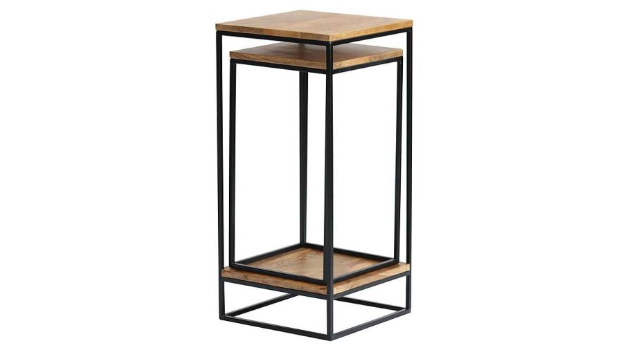 Table Miliboo | Sellettes Gigognes En Bois Manguier Massif Et M Tal Noir L34 Cm (Lot De 2) Iggy