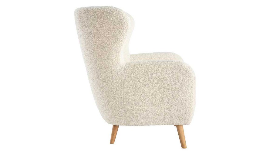 Canap & Fauteuil Miliboo Fauteuil Design | Fauteuil Scandinave En Tissu Effet Peau De Mouton Blanc Et Bois Clair Koro