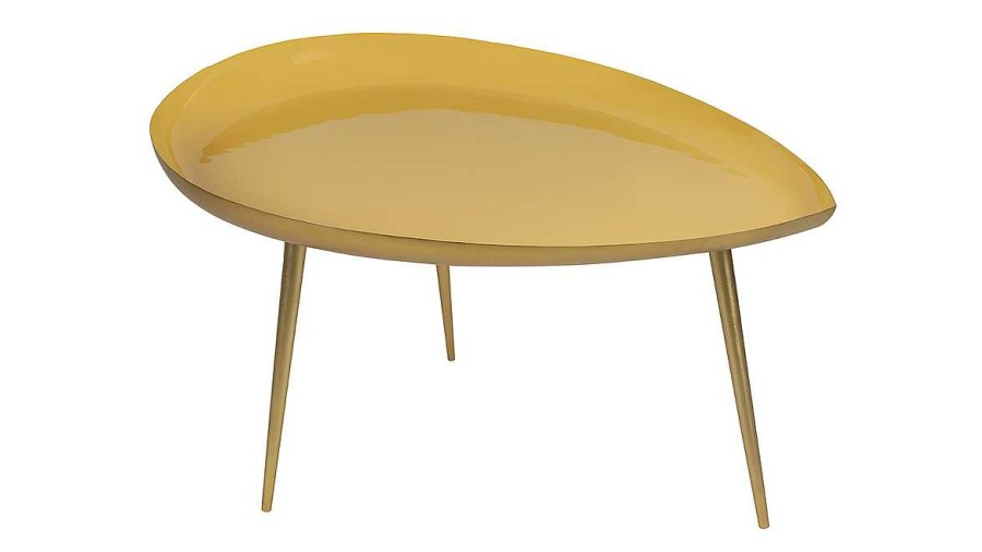 Table Miliboo | Table Basse Design En Acier Laqu Jaune Et Dor L80 Cm Drop