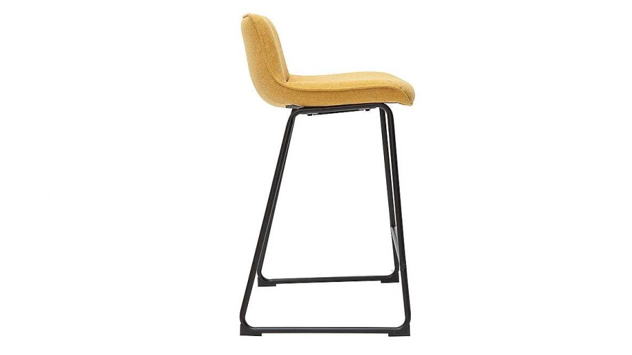 Chaise & Tabouret Miliboo Tabouret De Bar | Tabourets De Bar En Tissu Effet Velours Textur Jaune Moutarde Et M Tal H65 Cm (Lot De 2) Boost