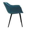 Chaise & Tabouret Miliboo Chaise Design | Chaises Design En Tissu Velours Bleu P Trole Et M Tal Noir (Lot De 2) Burton