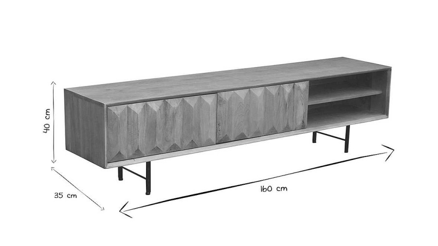 Rangement Miliboo Meuble Tv Design | Meuble Tv En Bois Clair Manguier Massif Grav L160 Cm Agra