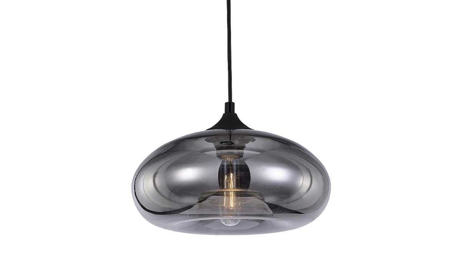 Luminaire Miliboo | Suspension Design En Verre Souffl Noir Transparent D29 Cm Mistic