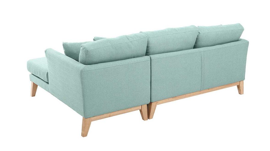 Canap & Fauteuil Miliboo Canap D'Angle | Canap D'Angle Droit D Houssable Scandinave 4 Places En Tissu Vert Lagon Et Bois Clair Oslo