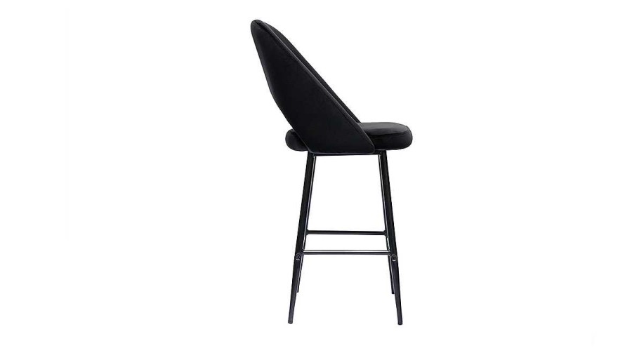 Chaise & Tabouret Miliboo Tabouret De Bar | Tabourets De Bar En Velours Noir Et M Tal H65 Cm (Lot De 2) Cosette