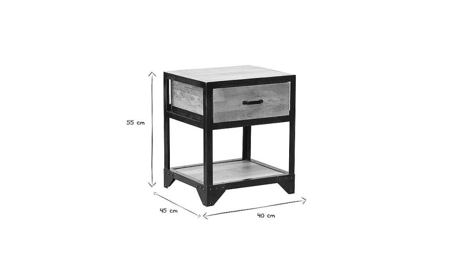 Chambre Miliboo | Table De Chevet Avec Tiroir Industrielle En Bois Manguier Massif Industria