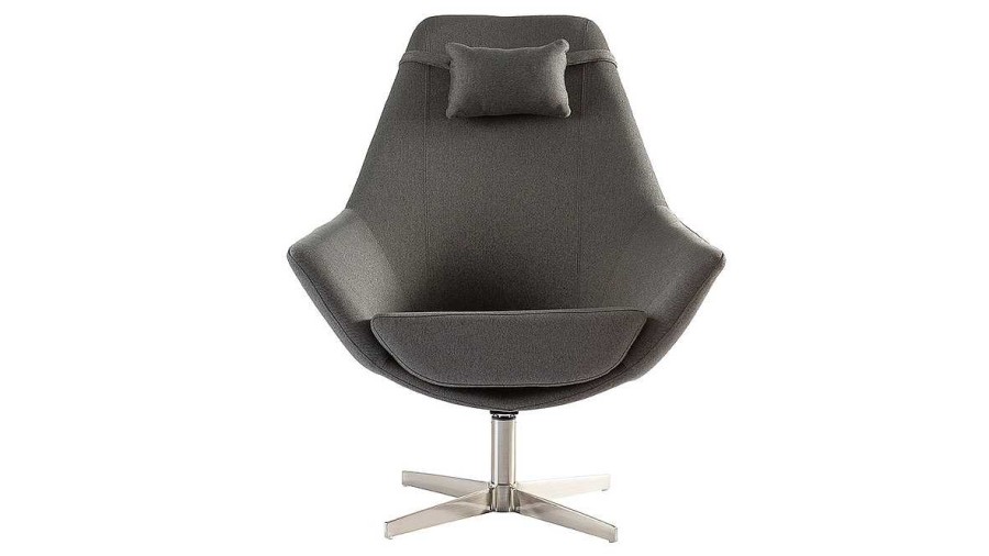 Canap & Fauteuil Miliboo Fauteuil Design | Fauteuil Pivotant Design En Tissu Gris Fonc Et Acier Chrom Amadeo