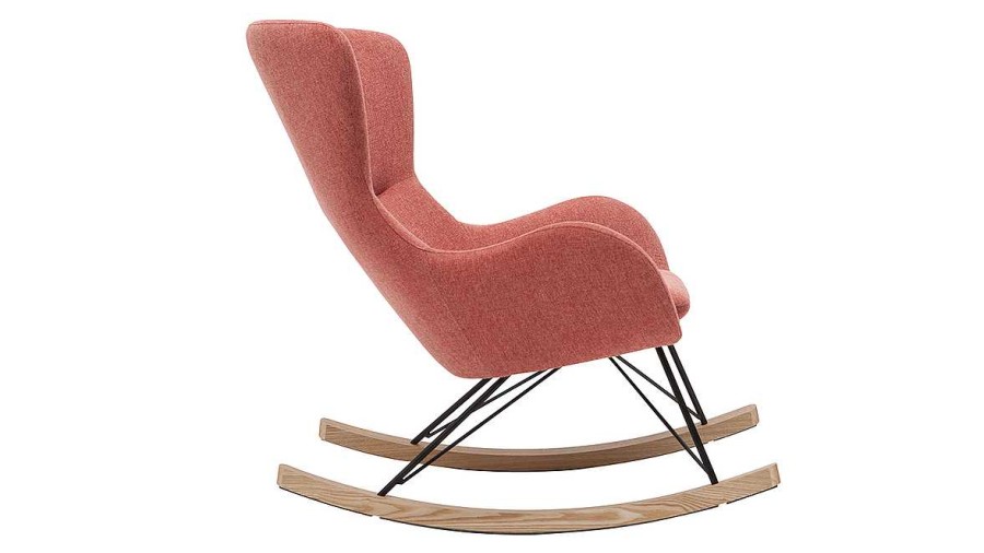 Canap & Fauteuil Miliboo Rocking Chair | Rocking Chair Scandinave En Tissu Effet Velours Textur Terracotta, M Tal Noir Et Bois Clair Eskua