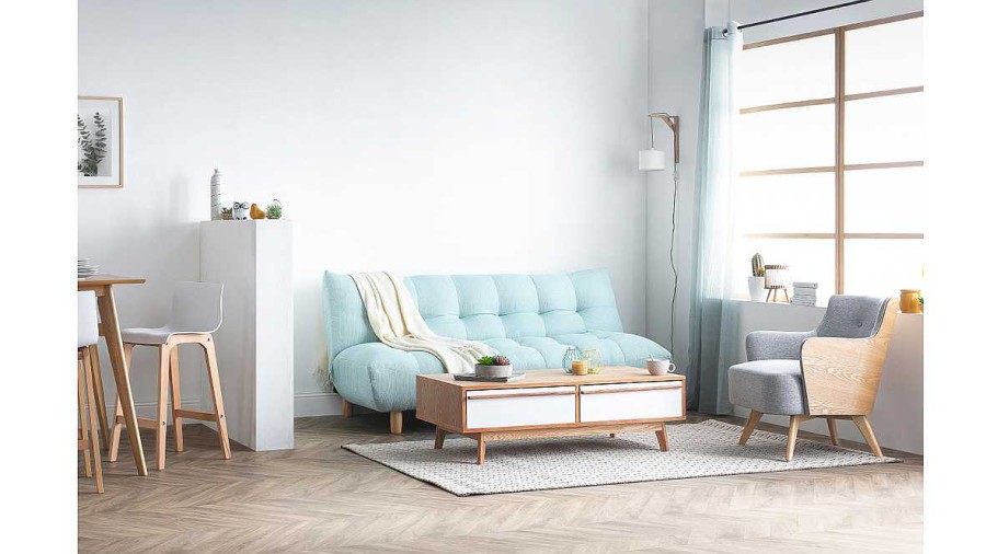 Canap & Fauteuil Miliboo Canap Convertible | Canap Convertible Scandinave En Tissu Menthe L'Eau Et Bois Clair Yumi