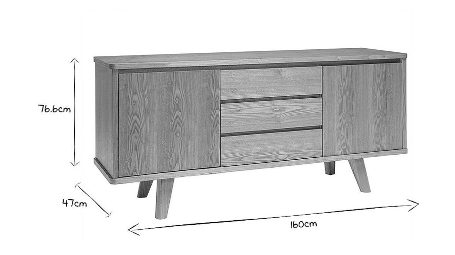 Rangement Miliboo | Buffet Scandinave En Bois Clair 2 Portes 3 Tiroirs L160 Cm Fifties