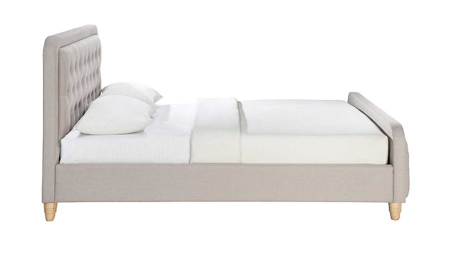 Chambre Miliboo | Lit 2 Places 160X200 Cm En Tissu Beige Capitonn Kristen