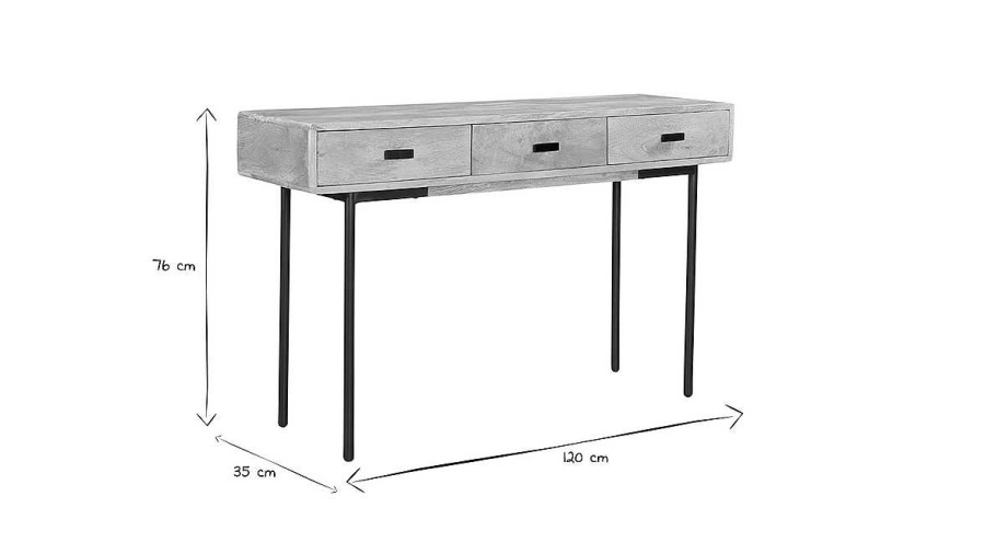 Table Miliboo | Console Avec Rangements 3 Tiroirs En Bois Manguier Massif Et M Tal Noir L120 Cm Jude