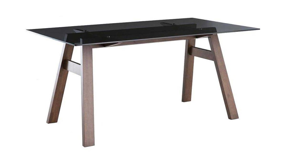 Table Miliboo Table Manger Fixe | Table Manger Design En Verre Fum Noir Et Bois Fonc L160 Cm Bacco