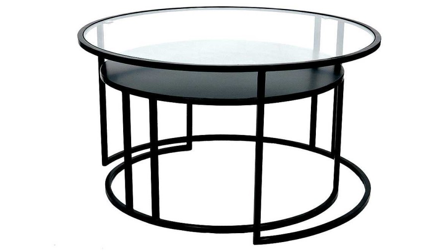 Table Miliboo | Tables Basses Gigognes Rondes Design Verre Tremp Et M Tal Noir Tahl (Lot De 2)