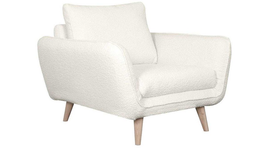 Canap & Fauteuil Miliboo Fauteuil Design | Fauteuil Scandinave En Tissu Effet Laine Boucl E Blanc Cass Et Bois Clair Creep