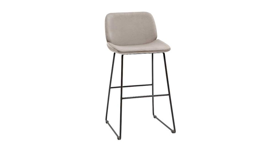 Chaise & Tabouret Miliboo Tabouret De Bar | Tabourets De Bar Fixes En Tissu Velours Taupe Pieds M Tal Noir H65 (Lot De 2) Kaoly