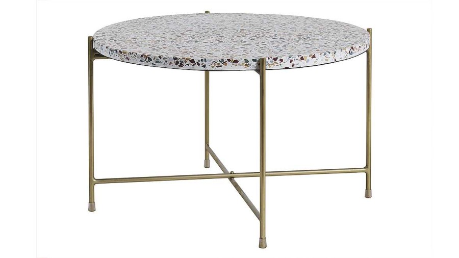 Table Miliboo | Table Basse Ronde Design En Terrazzo Et M Tal Dor D55 Cm Mezzo