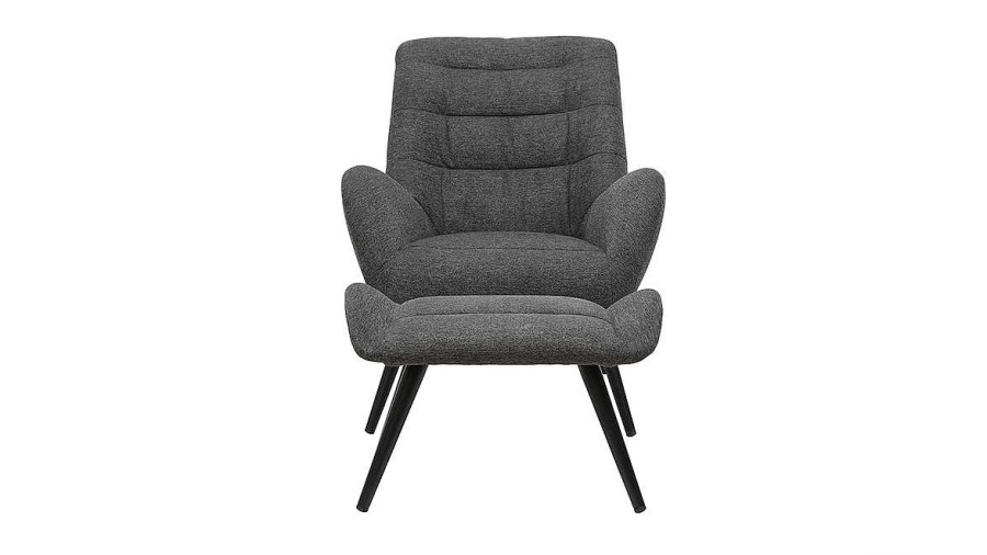 Canap & Fauteuil Miliboo Fauteuil Design | Fauteuil Et Repose-Pieds Design En Tissu Gris Fonc Et M Tal Noir Zoe