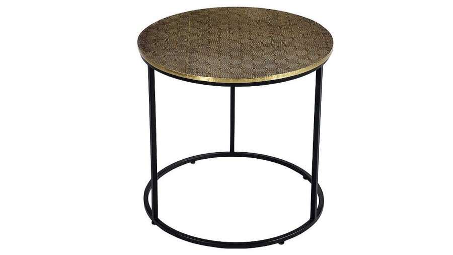 Table Miliboo | Table D'Appoint Ronde En Laiton Frapp Et M Tal Noir D45 Cm Floor