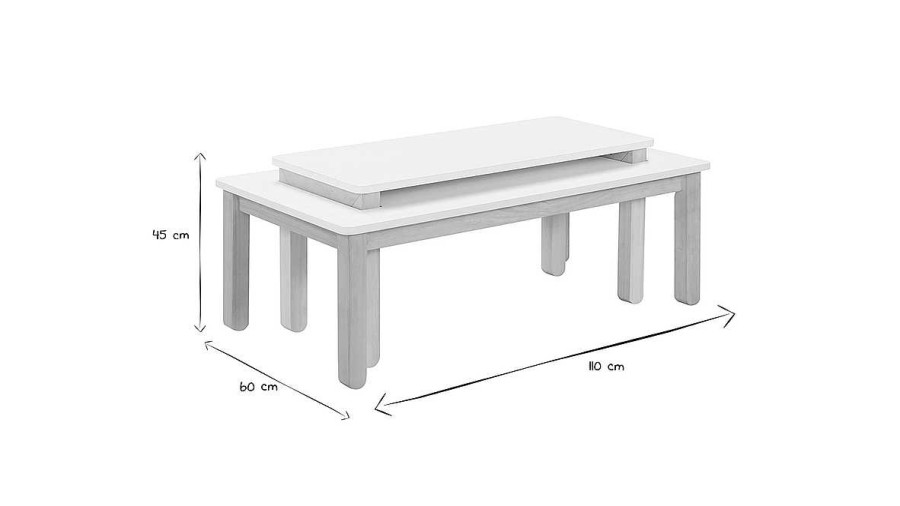 Table Miliboo | Table Basse Scandinave Avec Banc Int Gr Blanc Et Bois Clair L110 Cm Cybel