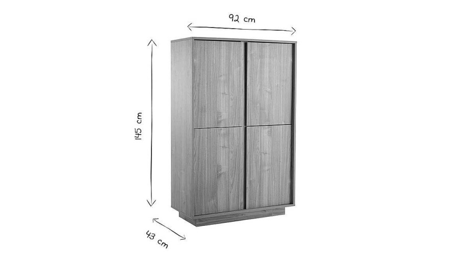 Rangement Miliboo | Buffet Haut Design Finition Bois Ch Ne 4 Portes L92 Cm Como