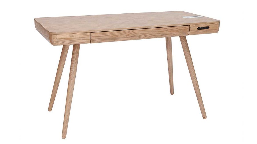 Bureau Miliboo Bureau Design | Bureau Connect Multim Dia Avec Tiroir Bois Clair Massif L120 Cm Clever