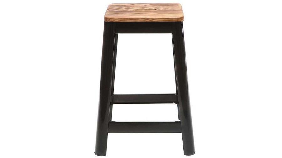 Chaise & Tabouret Miliboo Tabouret De Bar | Tabourets De Bar Industriels En M Tal Noir Et Bois H65 Cm (Lot De 2) Nick